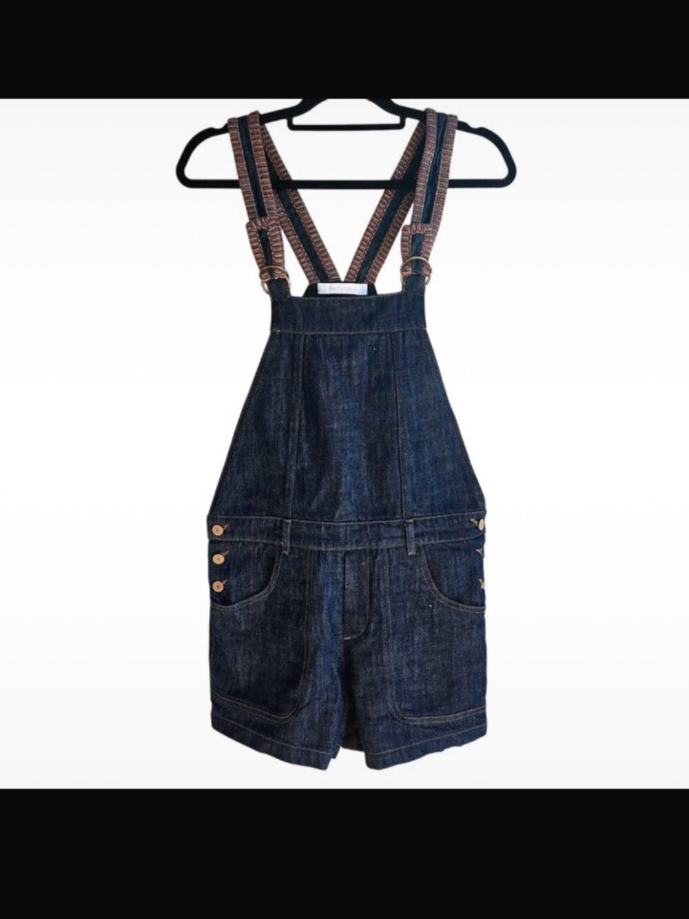 See By Chloé Denim Short Overalls Size S - Braided Straps Dark Wash